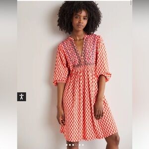 Boden Embroidered Jersey Dress Firecracker, Woodblock Bloom Sz 12L